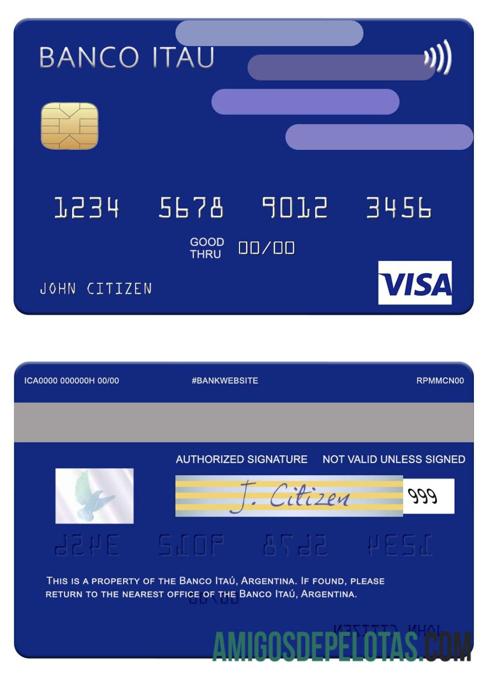 Argentina Banco Itaú Argentina Visa Card exemplo